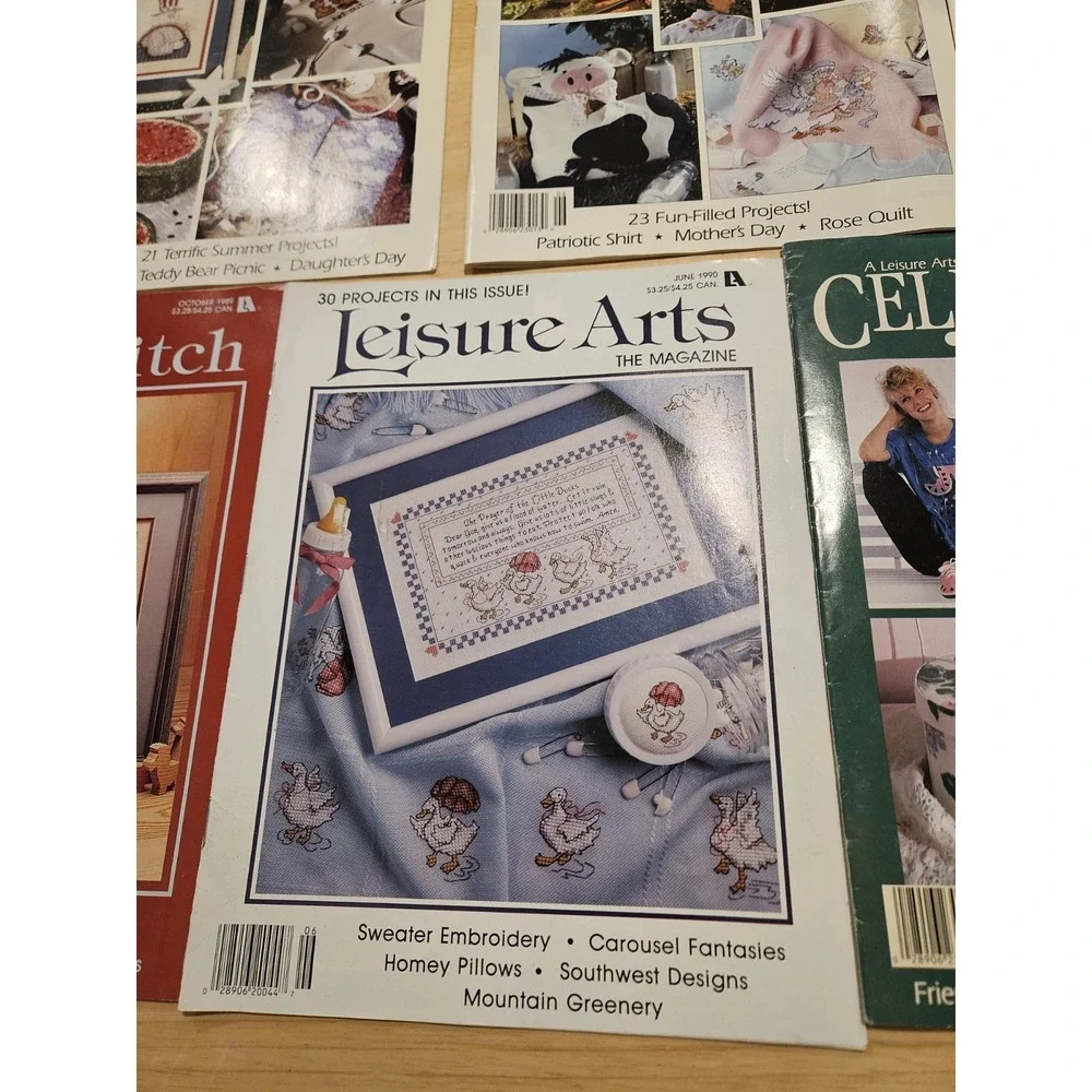 Vintage Leisure Arts Cross Stitch Magazine Lot of 7 Celebrations 1989-1991